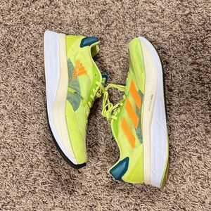 Adidas Neon Green Adizero Boston 10 Shoes with Orange and Blue Accents size 10.5